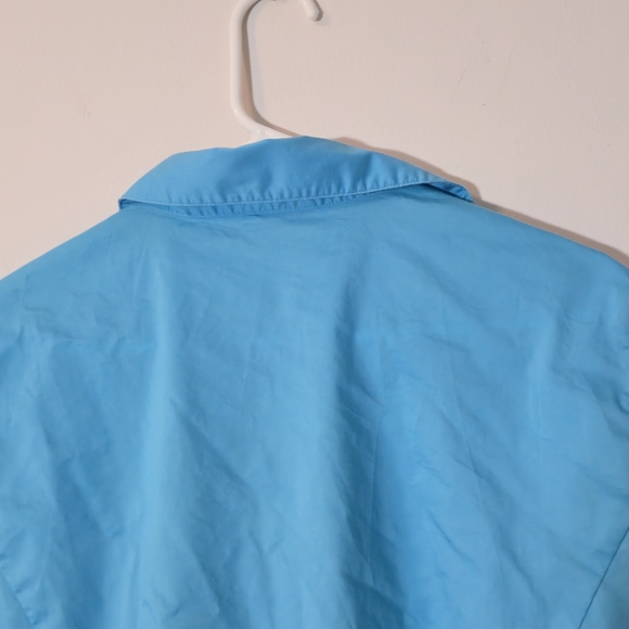 Ricki’s 18 Blue Pintuck Pleated Button Down Blouse Short Sleeve Stretch Workwear - Picture 10 of 14